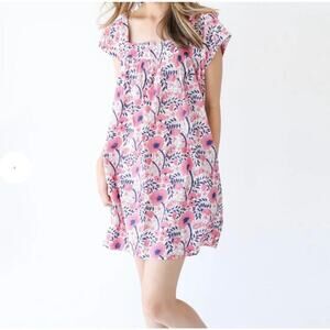 Navy Bleu Katherine Block Print Short Sleeve Dress NWT with pockets small